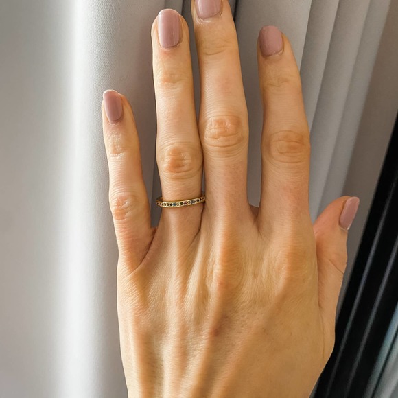 Gold Dainty Rainbow CZ Diamond Ring Band - Picture 3 of 9